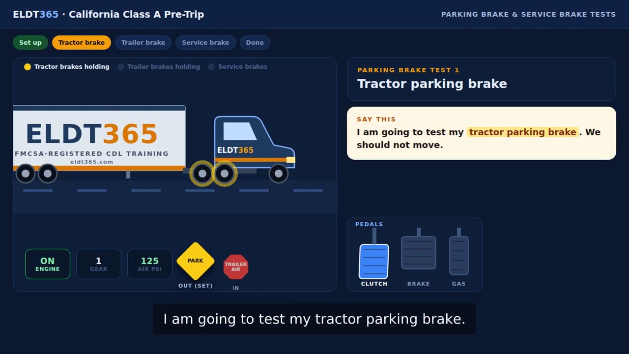 Animated parking brake test